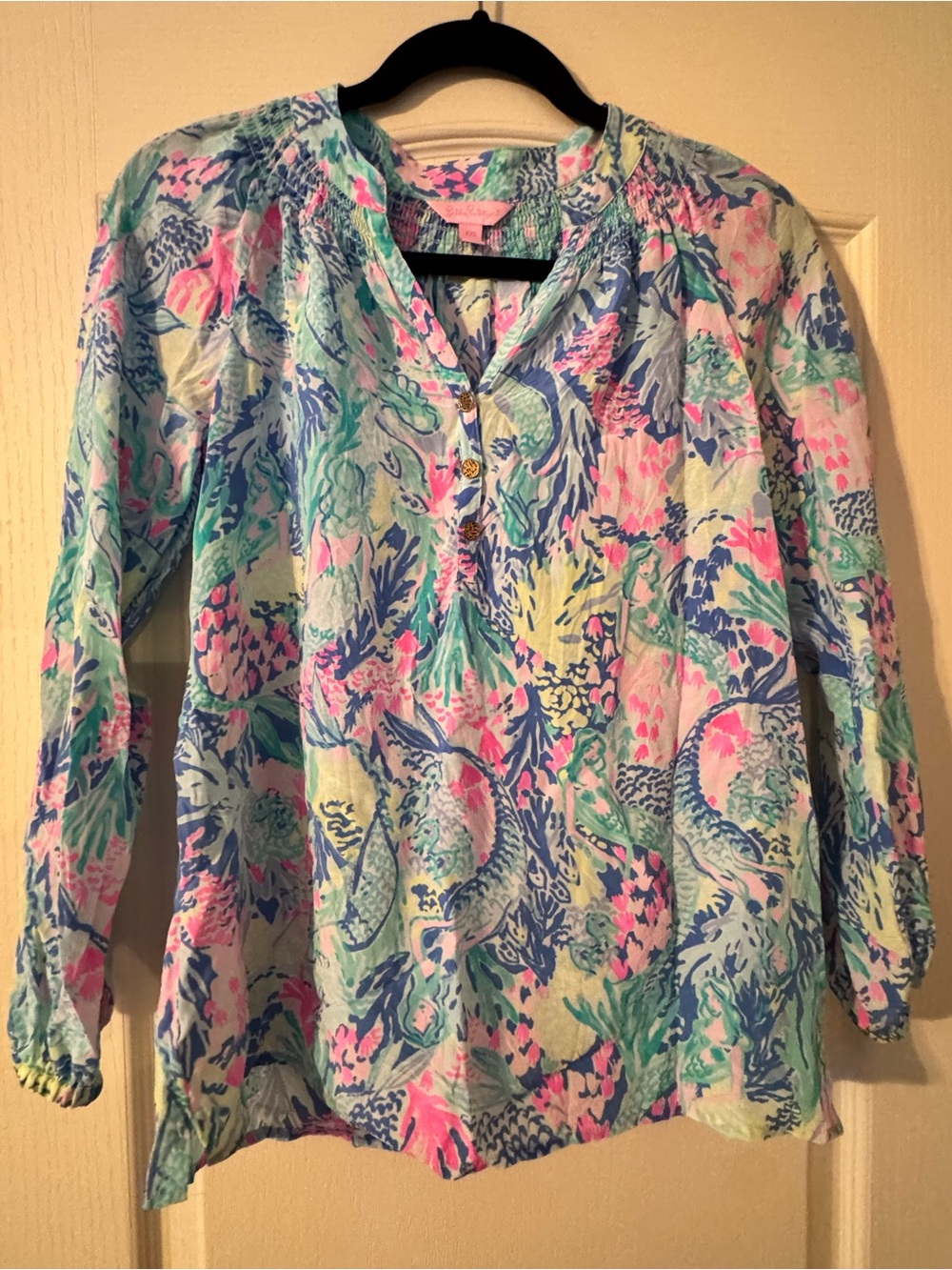 Lilly Pulitzer woman’s mermaid blouse - Pink, Blue & Green